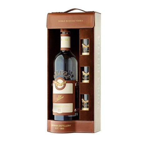 BELUGA ALLURE 0,7L 40% W SKÓRZE + 3 KIELISZKI