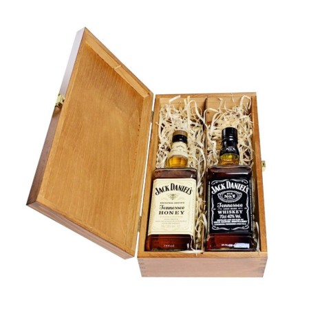 ZESTAW DWÓCH WHISKY JACK DANIEL'S W SKRZYNCE DREWNIANEJ 