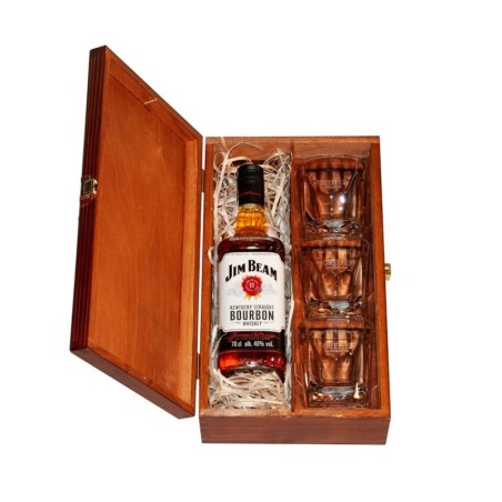 JIM BEAM 4YO 0,7L 40% W SKRZYNCE DREWNIANEJ + 3 SZKLANKI 