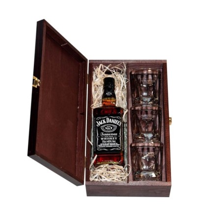 JACK DANIEL'S 0,7L 40% W SKRZYNCE DREWNIANEJ + 3 SZKLANKI