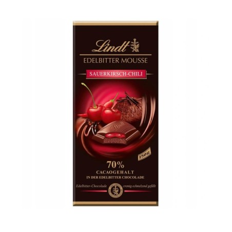 LINDT EDELBITTER MOUSSE CZEKOLADA GORZKA SAUERKIRSCH CHILLI 150G