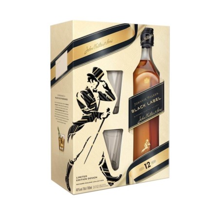 JOHNNIE WALKER BLACK LABEL 12YO WHISKY 0,7L 40% + 2 SZKLANKI