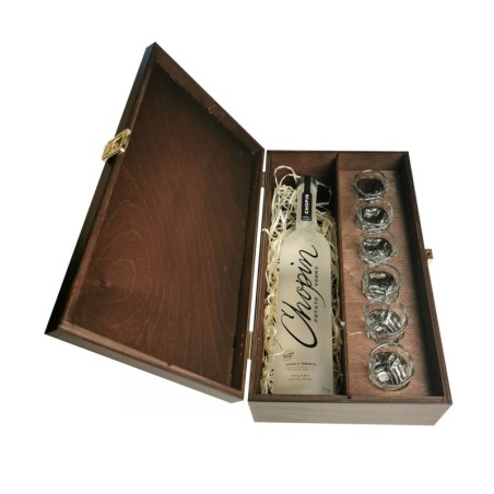 CHOPIN POTATO VODKA 0,5L 40% W SKRZYNCE DREWNIANEJ + 6 KIELISZKÓW
