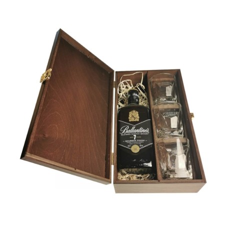 BALLANTINE'S 7YO WHISKY 0,7L 40% W SKRZYNCE DREWNIANEJ + 3 SZKLANKI