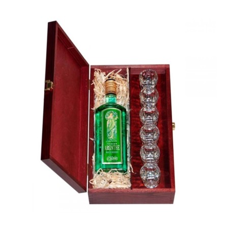 JELINEK PREMIUM ABSYNT 0,7L 70% W SKRZYNCE DREWNIANEJ + 6 KIELISZKÓW
