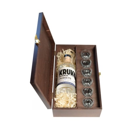 KRUK WÓDKA Z POLSKIEGO ŻYTA 0,5L 41,6% W SKRZYNCE DREWNIANEJ + 6 KIELISZKÓW