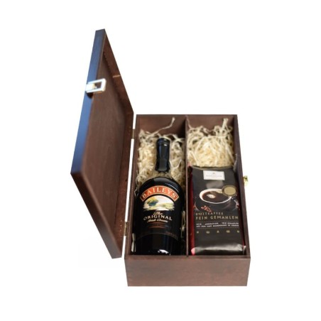 BAILEYS IRISH CREAM ORIGINAL 0,7L 17% W SKRZYNCE DREWNIANEJ + KAWA