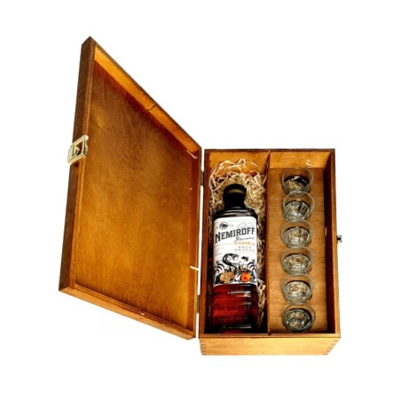 NEMIROFF DE LUXE BOLD ORANGE VODKA 0,7L 37,5% W SKRZYNCE DREWNIANEJ + 6 KIELISZKÓW