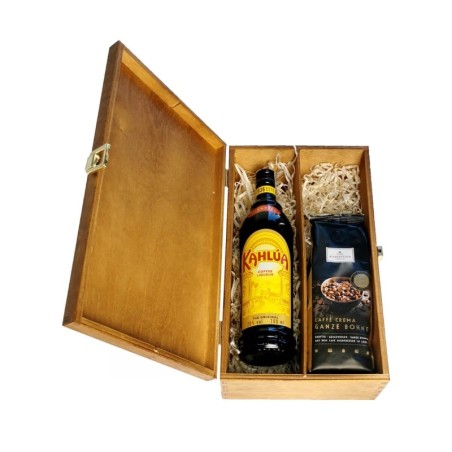 KAHLUA COFFEE LIKIER 0,7L 16% W SKRZYNCE DREWNIANEJ + KAWA