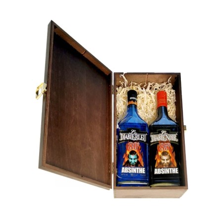 ZESTAW DWÓCH ABSYNTÓW LE DIABLE W SKRZYNCE DREWNIANEJ (ZESTAW 2)