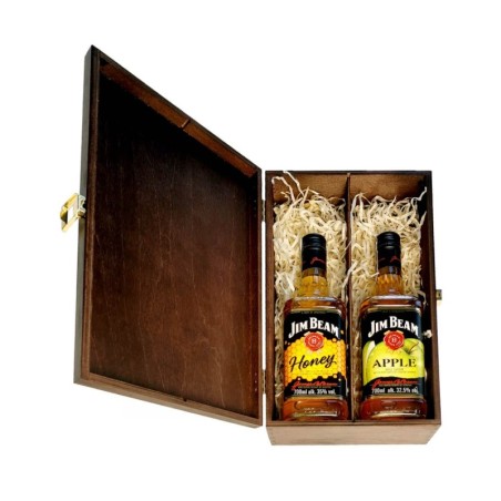 ZESTAW DWÓCH LIKIERÓW JIM BEAM W SKRZYNCE DREWNIANEJ (ZESTAW 1)