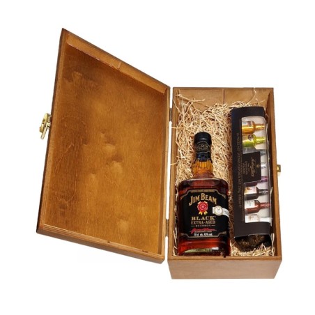 JIM BEAM BLACK EXTRA-AGED BOURBON 0,7L 43% W SKRZYNCE DREWNIANEJ + CZEKOLADKI