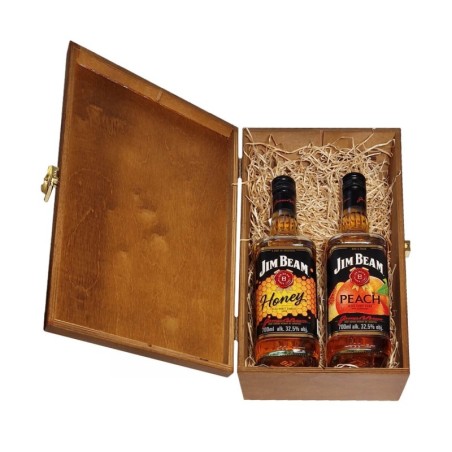 ZESTAW DWÓCH LIKIERÓW JIM BEAM W SKRZYNCE DREWNIANEJ (ZESTAW 2)