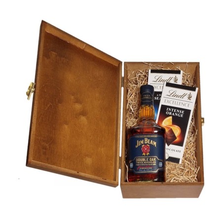 JIM BEAM DOUBLE OAK BOURBON 0,7L 43% W SKRZYNCE DREWNIANEJ + CZEKOLADY
